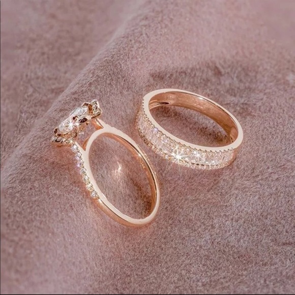 New 2 pc Set Rose Gold Diamond Ring - Picture 2 of 5